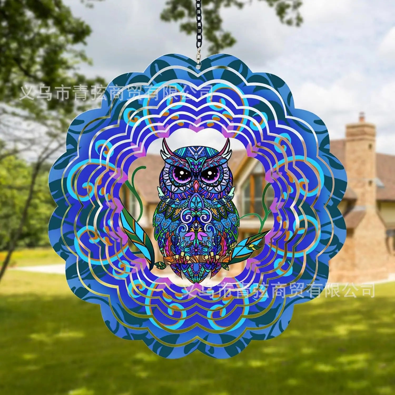Metal Yard Owl Wind Spinner 3D Dynamic Rotating Wind Chimes Decorated Stainless Steel Windmill Pendant Oasis Select A 30X30CM