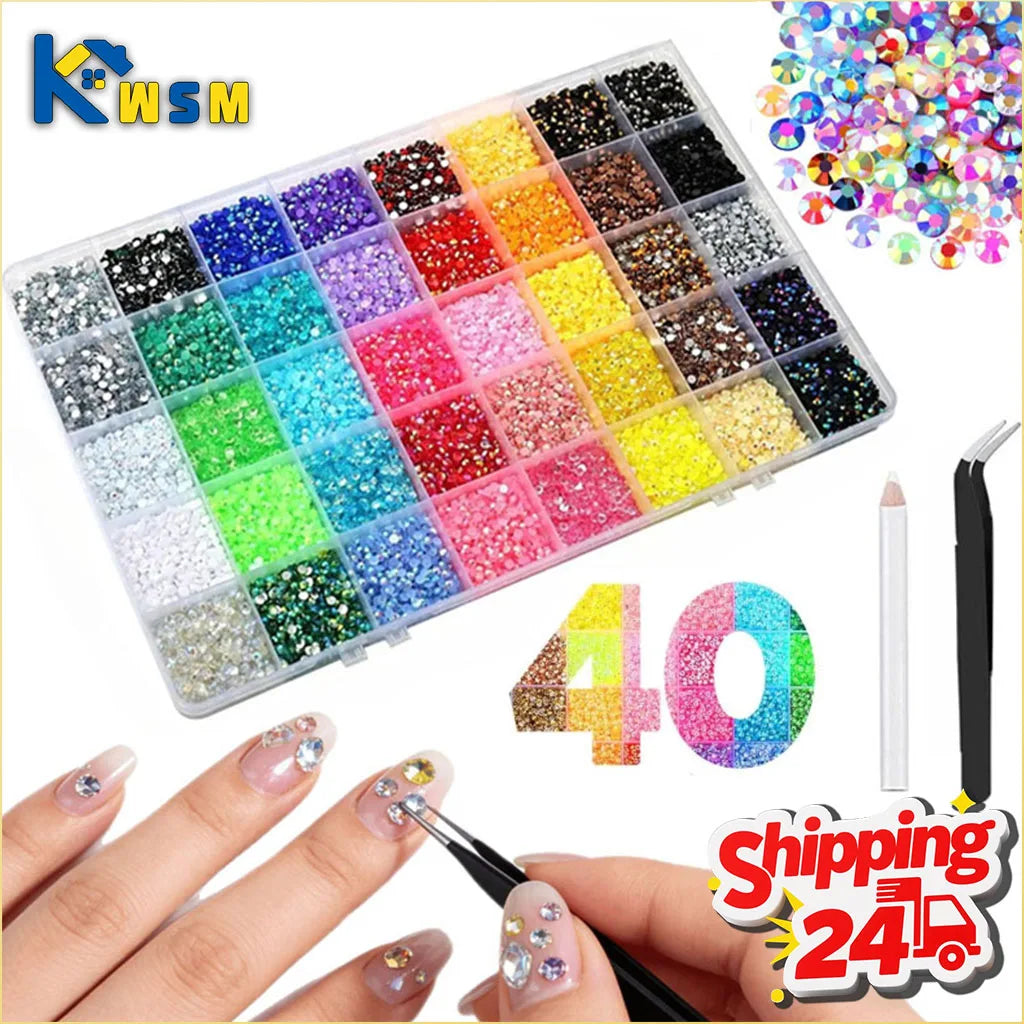 40 Colors 3mm Resin Rhinestones Flat Back Gems for Crafts Bedazzler Kit Nail Art Face Makeup Roller DIY Jewelry Making Supplies Oasis Select