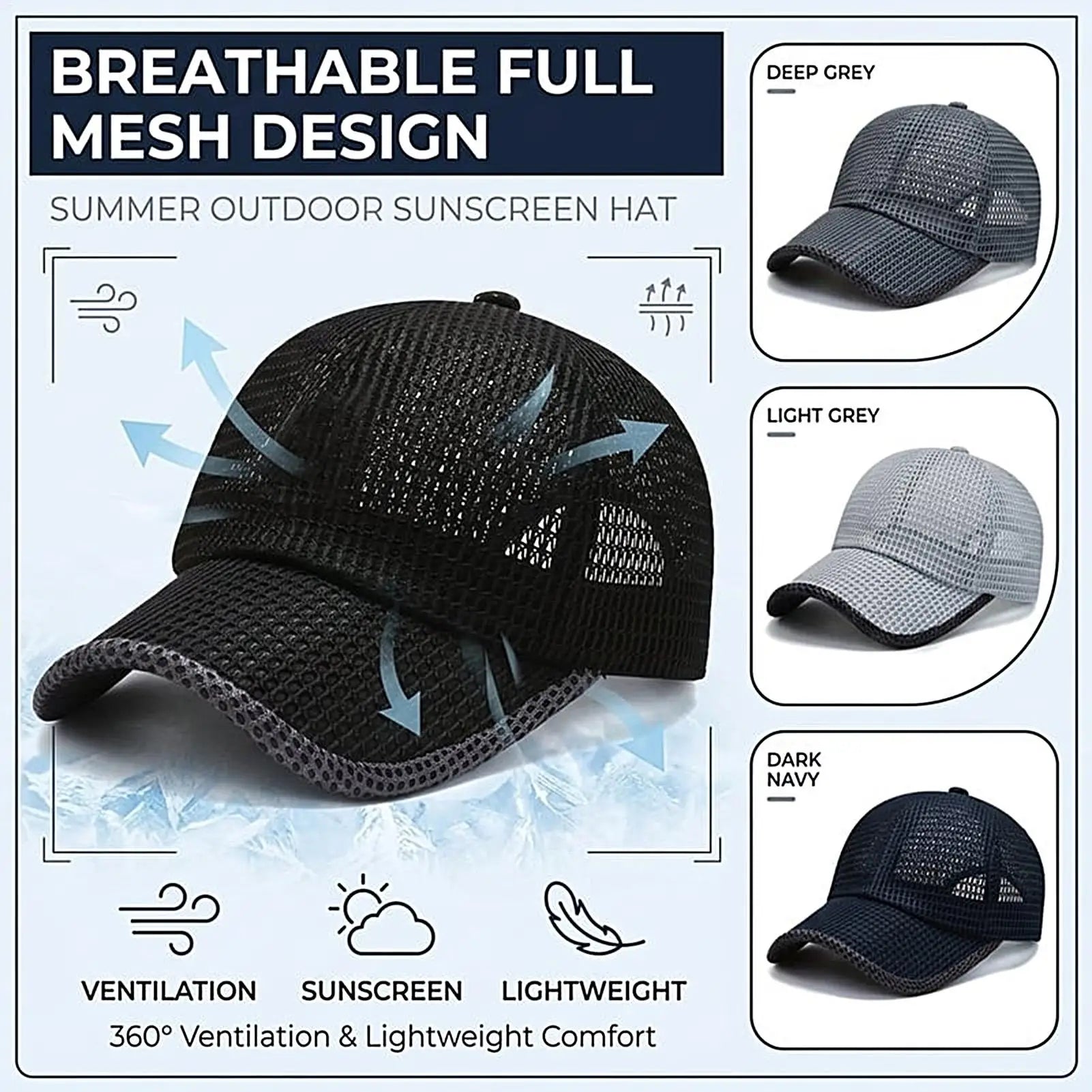 Mesh Baseball Caps Breathable Summer Caps Dad Hat Outdoor Fishing Hats for Men Women Outdoor Sports Hiking Walking sport Hats Oasis Select