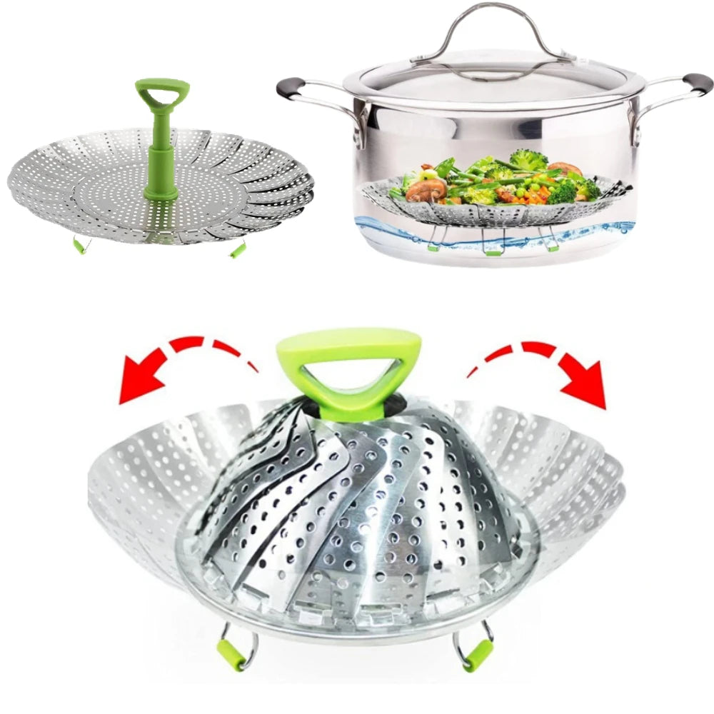 Stainless Steel Folding Steamer Basket Set – 9 & 11 Inch Steamer Basket Set Oasis Select