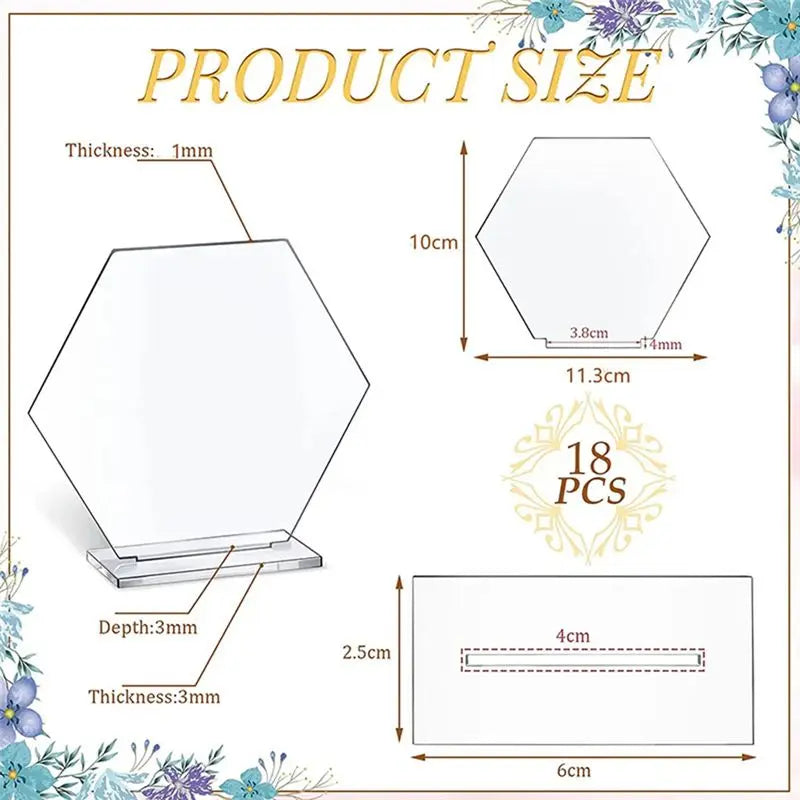 LIKE WISH 18 PCS DIY Clear Table Name Cards Numbers Hexagon Table With Holder Sublimation For Party Decoration Oasis Select