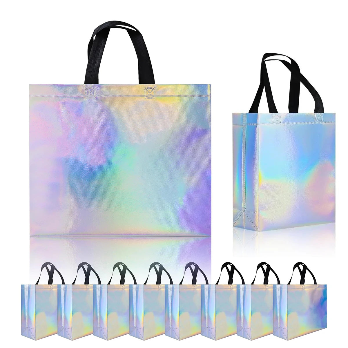 5/10/15 PCS Iridescent Gift Bags with Handles Glossy Shimmer Reusable Tote Stand Up Base for Wedding Birthday Party Favors Oasis Select