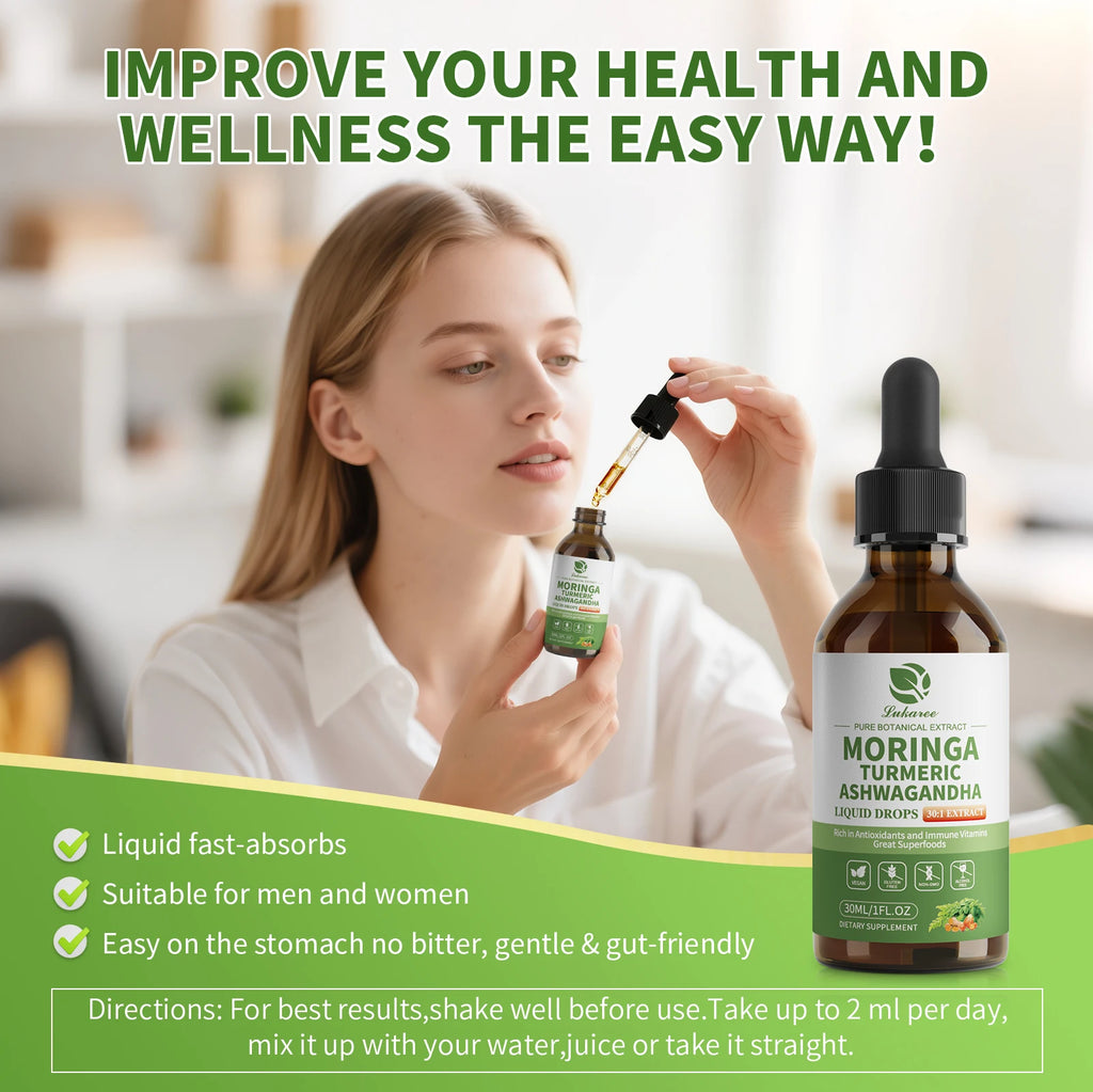 12-in-1 Organic Moringa Drops with Ashwagandha Turmeric Quercetin for Energy Immune Joint Digestive Metabolism, Vegan Non-GMO Oasis Select