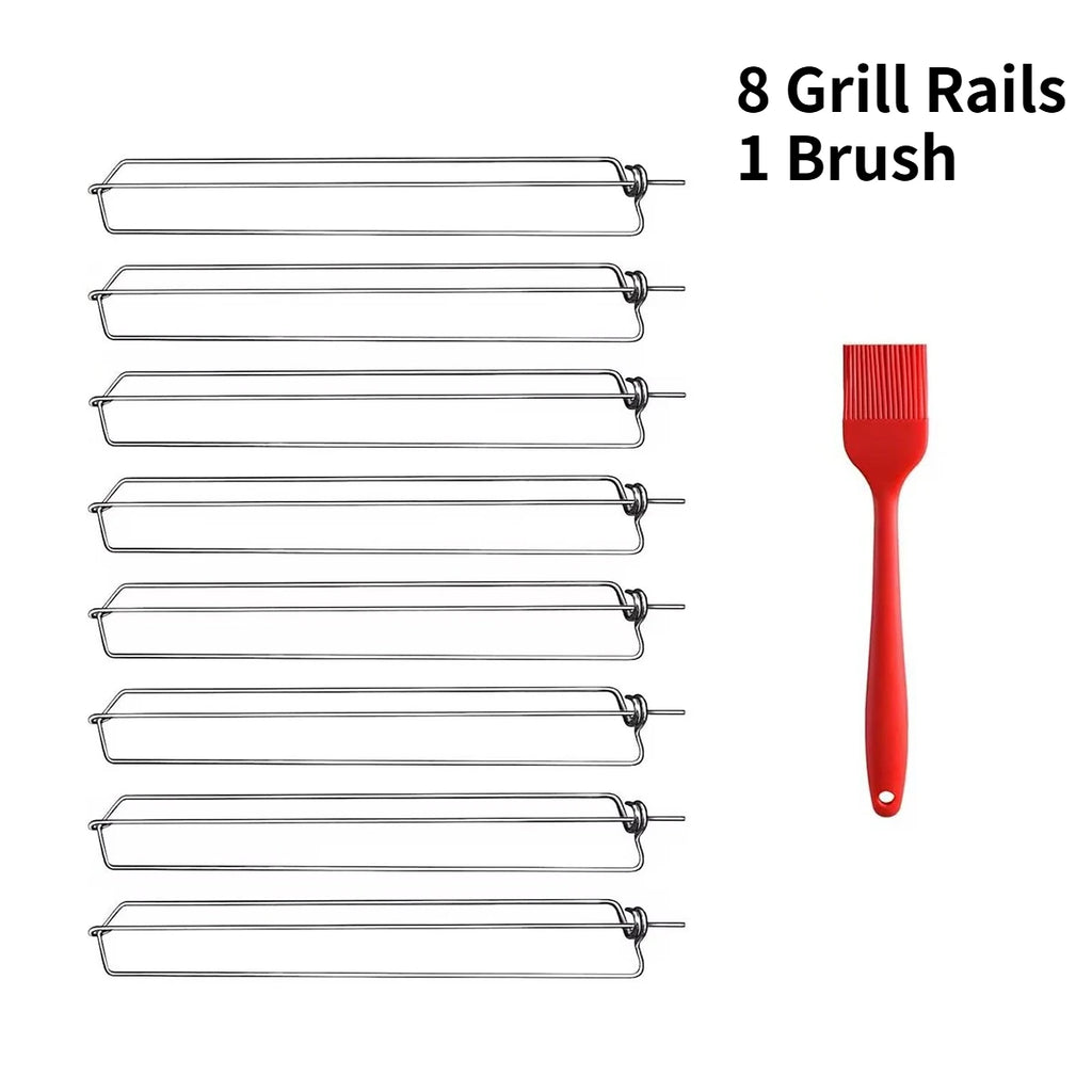 8 PCS Chicken Wing Grill Rails + Red Silicone Brush – Stainless Steel Clamping Set for Even Cooking, Outdoor Barbecue & Picnic Oasis Select Combo-A