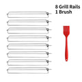 8 PCS Chicken Wing Grill Rails + Red Silicone Brush – Stainless Steel Clamping Set for Even Cooking, Outdoor Barbecue & Picnic Oasis Select Combo-A