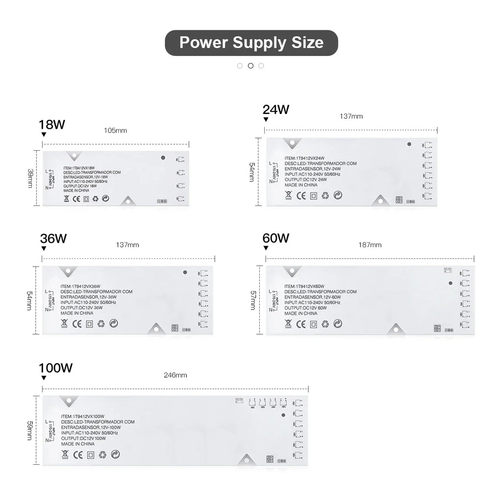 AC/DC Power Transformer Converter+Penetrate Touch Dimmable Switch 12V Lighting Adapter for LED Strip/LED Tube 4-10 Dupont Ports Oasis Select