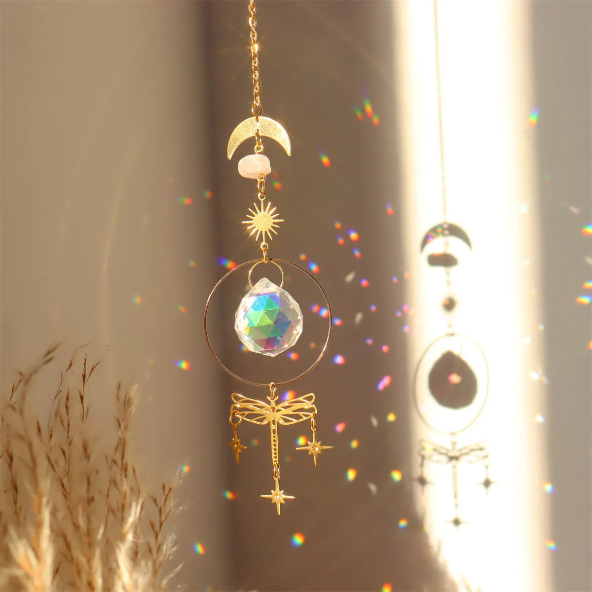Brass Butterfly Moth Crystal Sun Catcher Pink Crystal Rough Window Room Garden Decor Hanging Ornament New Oasis Select 8
