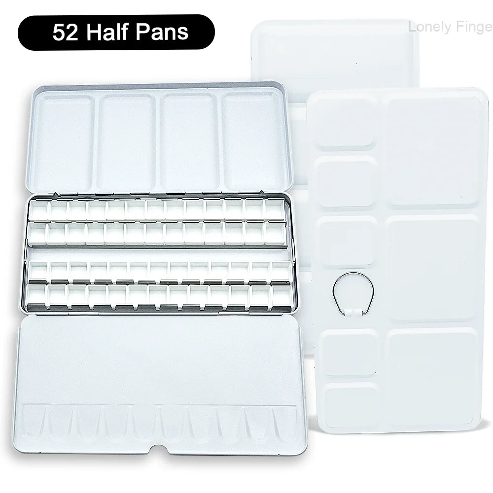 Empty Travel Watercolor Palette, Watercolor Tin Box Palette with 52/28 Plastic Grids Pans for Gouache, Studio & Outdoor Painting Oasis Select L White 52Pans