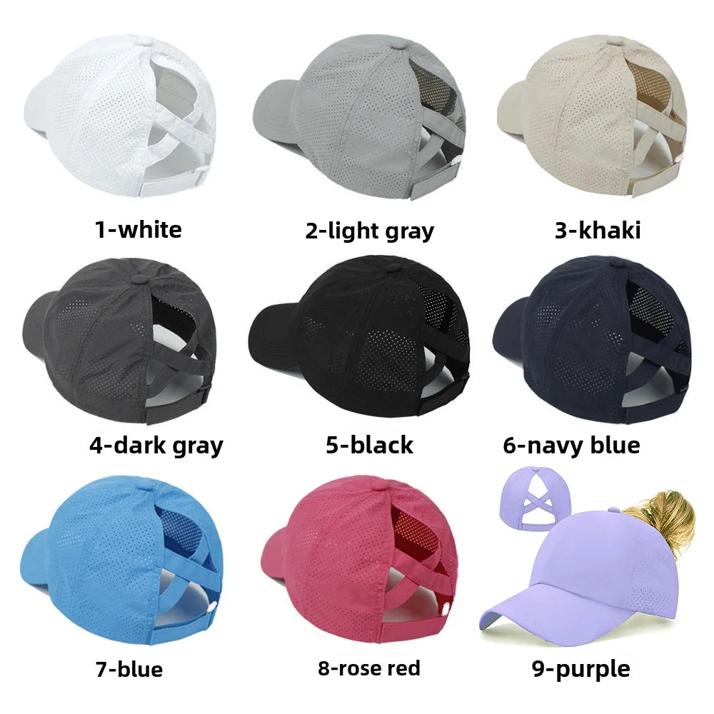 Women's mesh breathable baseball cap with back strap, crossed ponytail hat, quick drying hat, running fitness adult Oasis Select