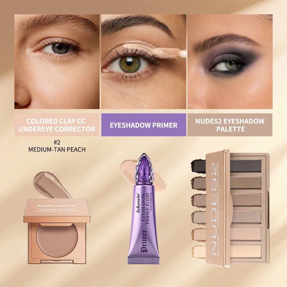 Eyeshadow Primer & Under-eye Concealer & Eyeshadow Palette Set Waterproof Long-lasting Pigmented Makeup Flawless Eye Makeup Oasis Select SET 2