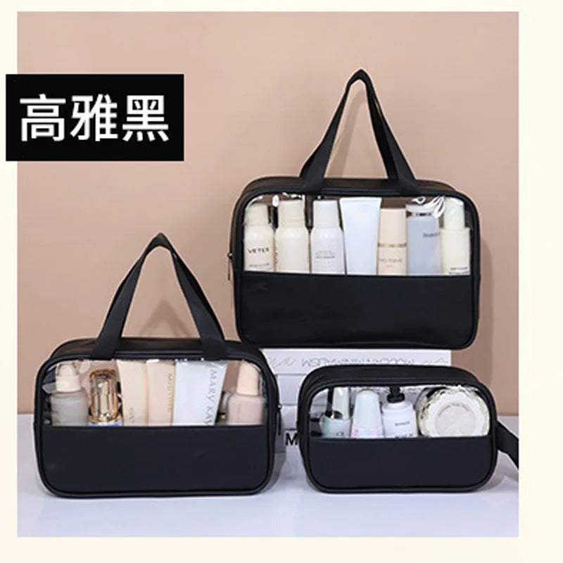 Portable Travel Cosmetic Bag Women Transparent Makeup Bag Large-Capacity Bath Wash Bags Multifunction Waterproof Storage Case Oasis Select black 3pcs
