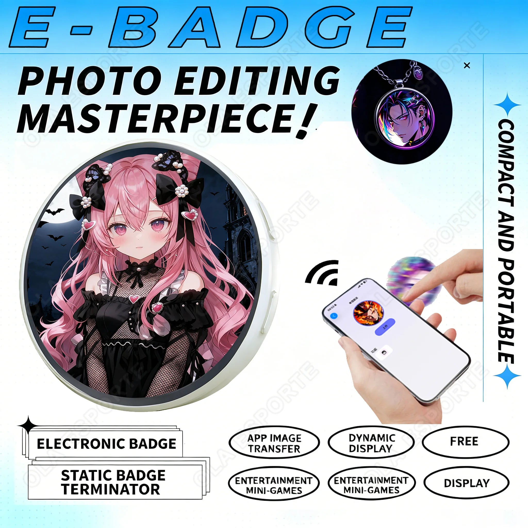 Anime E-Badge Display Pin | 1.5″ Touch Screen LED Smart Badge