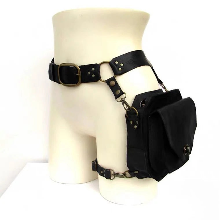 Retro Punk Retro PU Waist Bag Hip Packs for Women Crossbody Cross Multi-function Outdoor Leg Phone Pouch Fanny Pack Belt Bag Oasis Select black