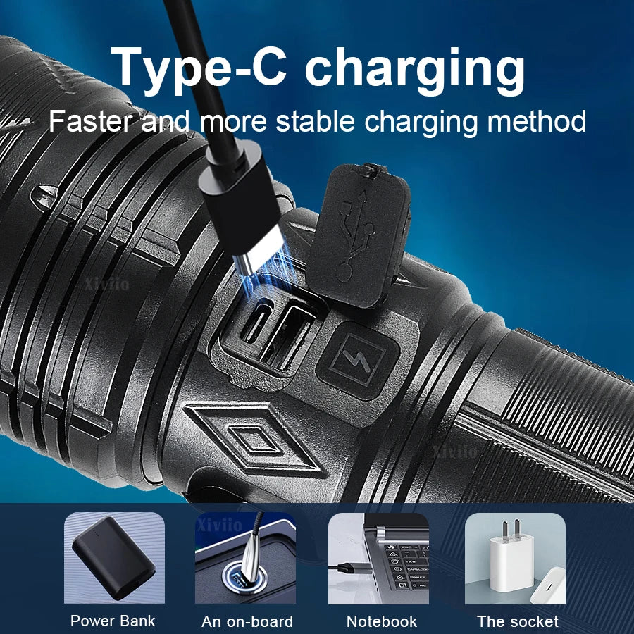 1500W Rechargeable LED Tactical Flashlight | 15000mAh, 11 Modes