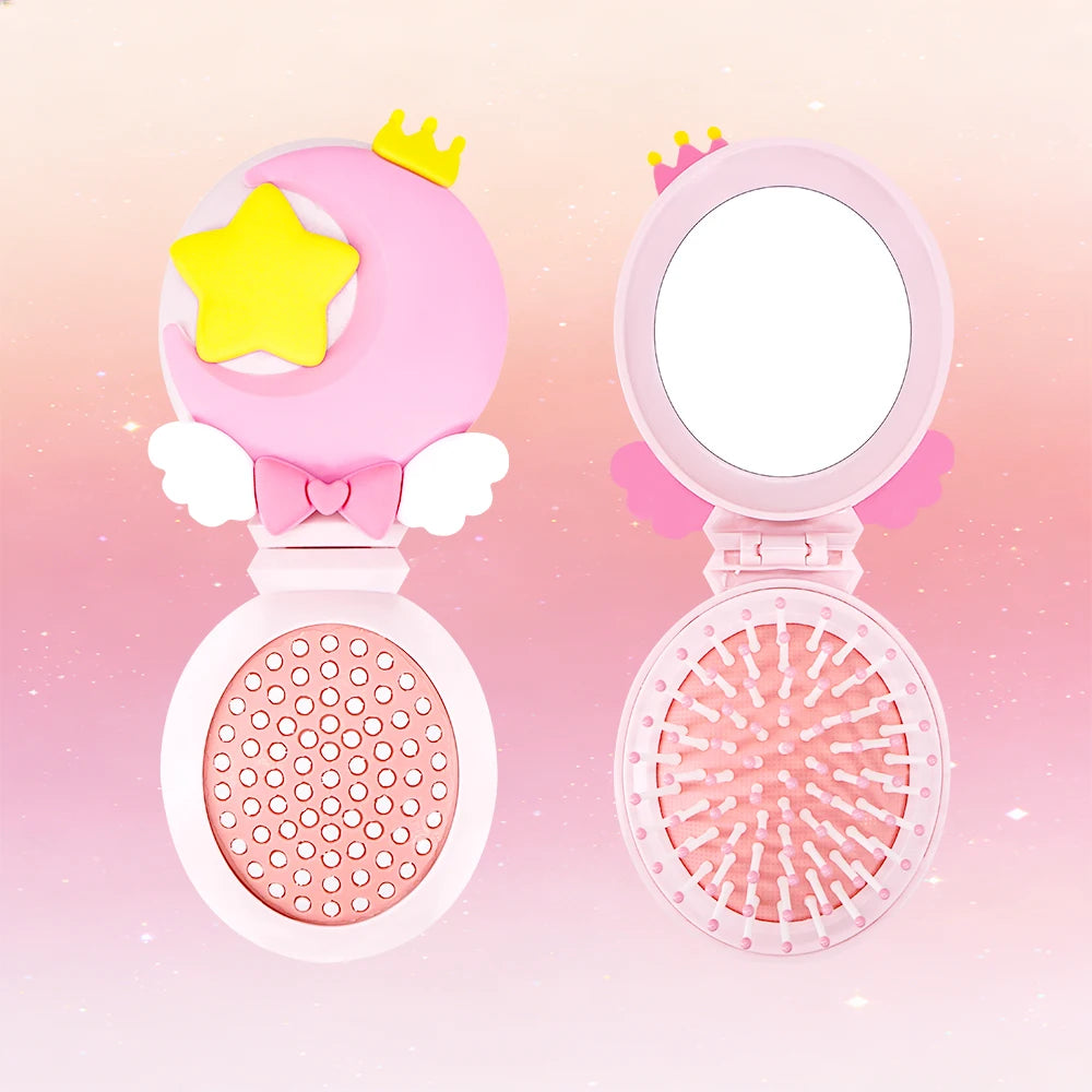Magic Folding Mirror Comb – Moon & Star 2-in-1 Hair Brush Folding Mirror Comb Oasis Select