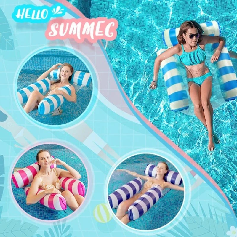 1pc Inflatable Pool Float Mat, Foldable Striped Water Hammock & Single Lounge Chair, Pool Party Swimming Float, Waterpark, Pools Oasis Select