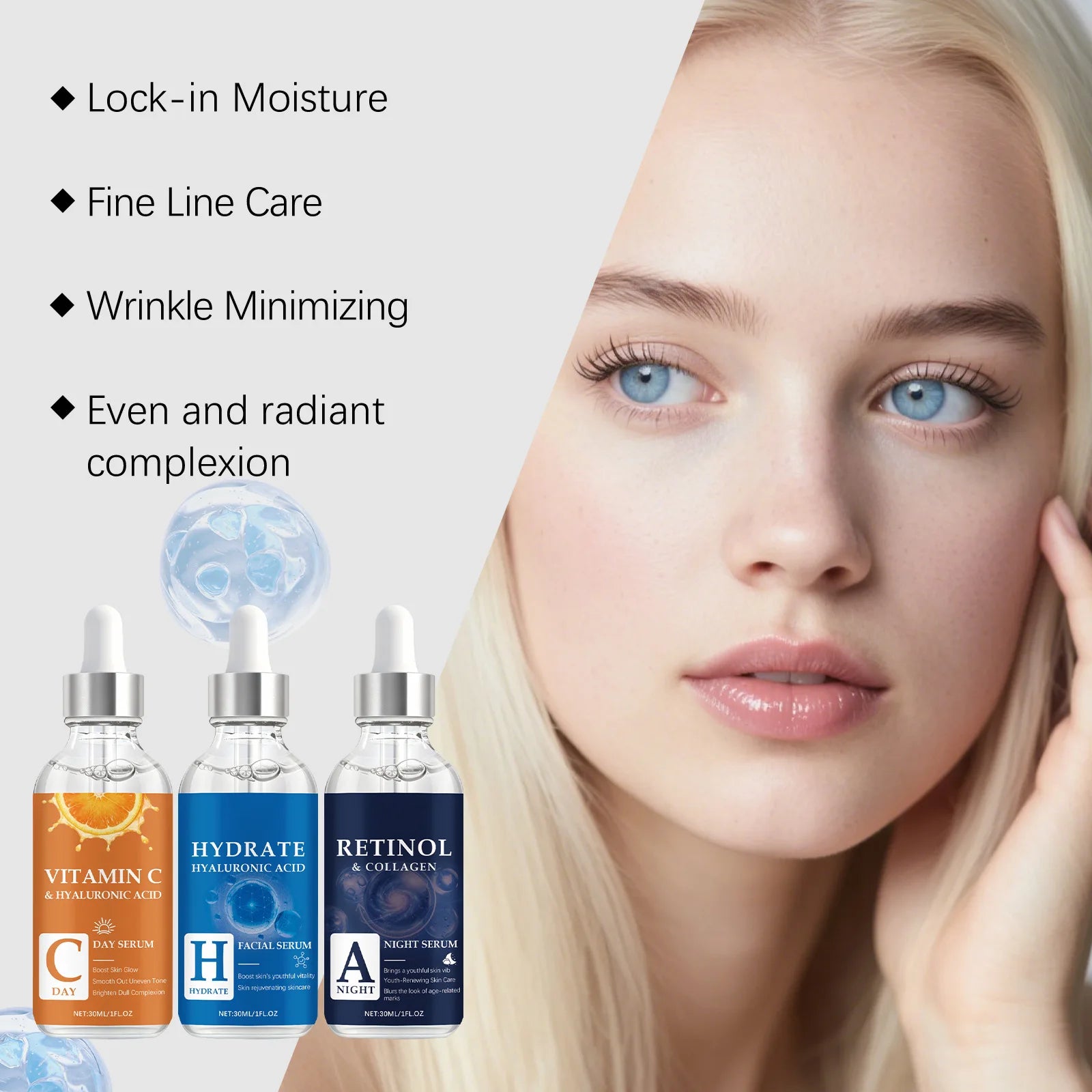 Hyaluronic Acid, Retinol & Vitamin C Face Serum 30ml Face Serum Oasis Select