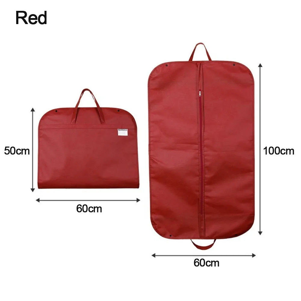 New Foldable Garment Bag Portable Non-woven Suit Storage Bag Solid Color Clothing Dustproof Cover Oasis Select Red