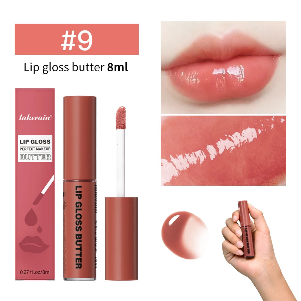 8ml Butter Non-stick Cup Gloss Lip Gloss Moisturizing Mirror Lip Gloss Lasting Color Lip glaze Dye Lip Liquid Makeup For Women Oasis Select 9