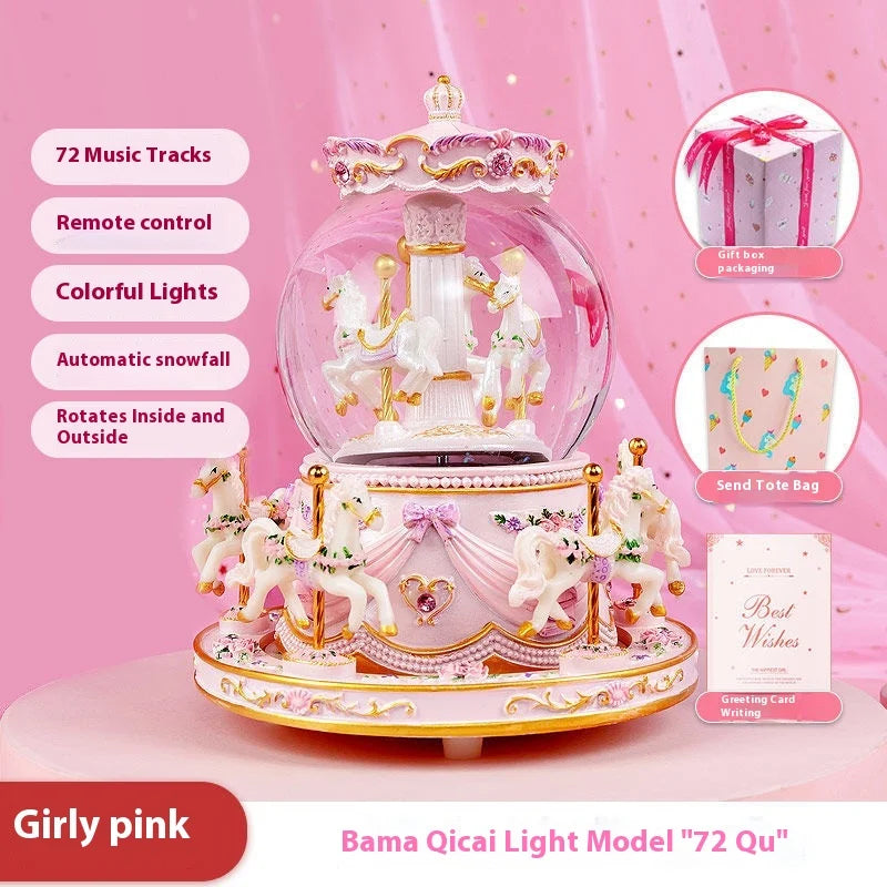 Music Box Carousel Crystal Ball Music Box Children's Birthday Gift for Girls Girlfriends Birthday Gift Music Boxes Oasis Select Pink A 72 music