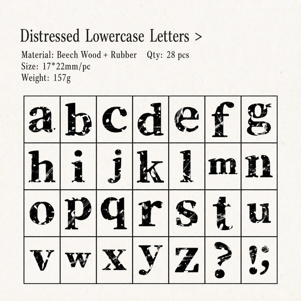 Vintage Broken Style Wooden Rubber Stamp Set – Letters & Numbers
