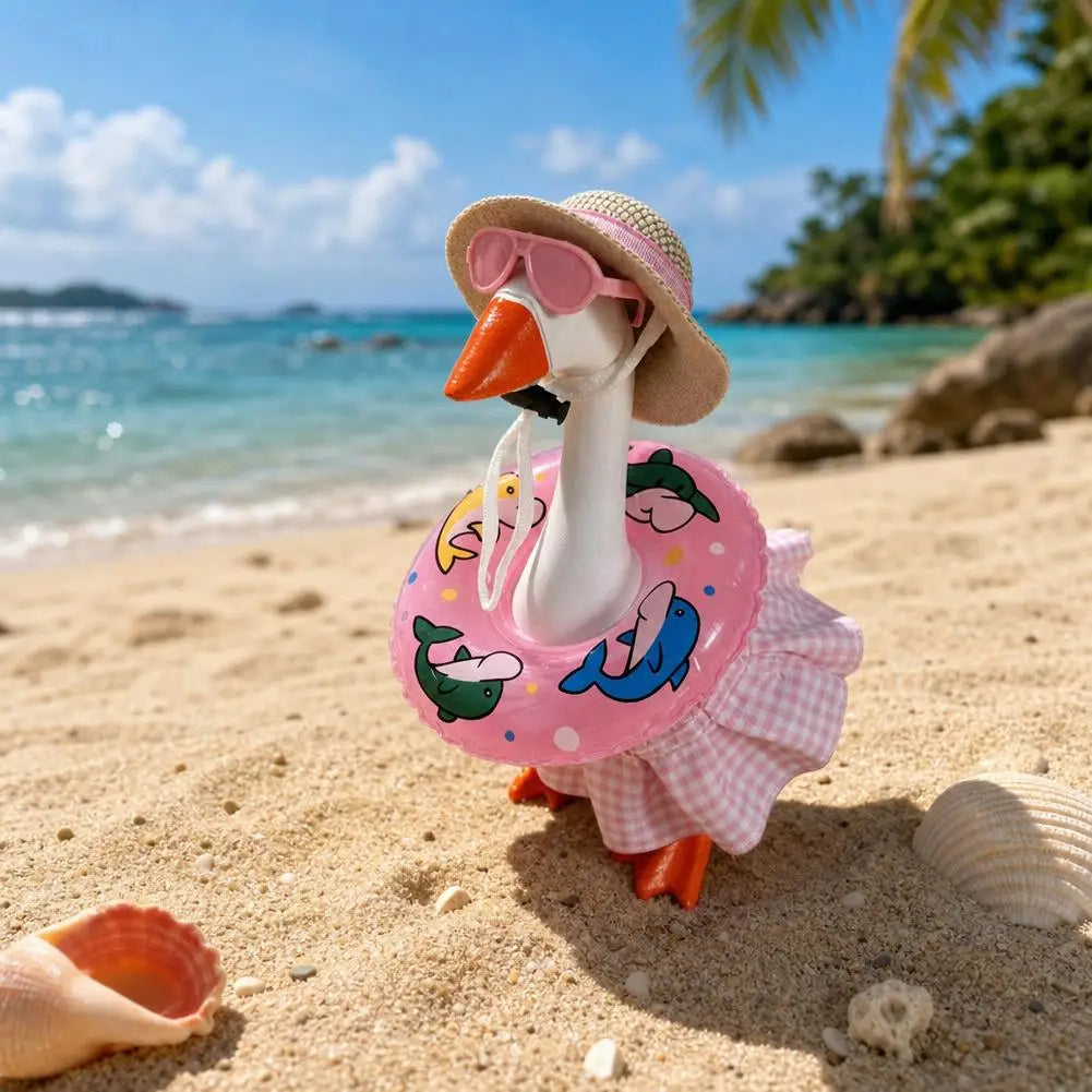 9cm Desk Goose Skirt Set Beach Vacation Theme Set Cute Summer Outfits for Small Goose Figurine Decoration Oasis Select