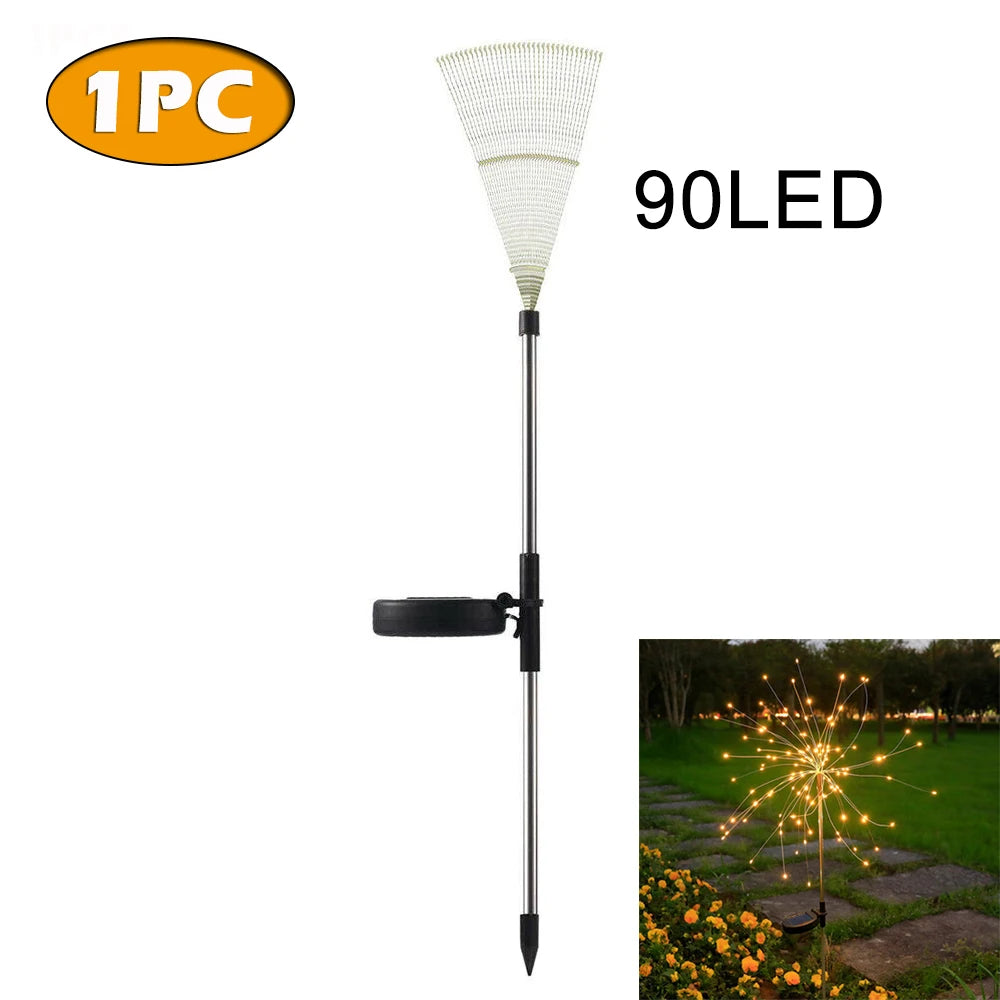 1~4PCS LED Solar Power Firework Lights Garden Decoration Fairy Lamp Waterproof Outdoor Dandelion Lawn Light Patio Garden Decor Oasis Select 90LED 1PC