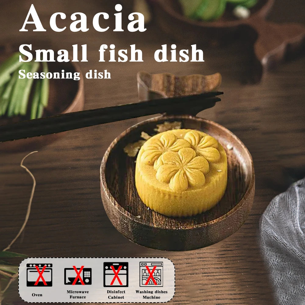 Fish-Shaped Wooden Condiment Dipping Dish with Handle