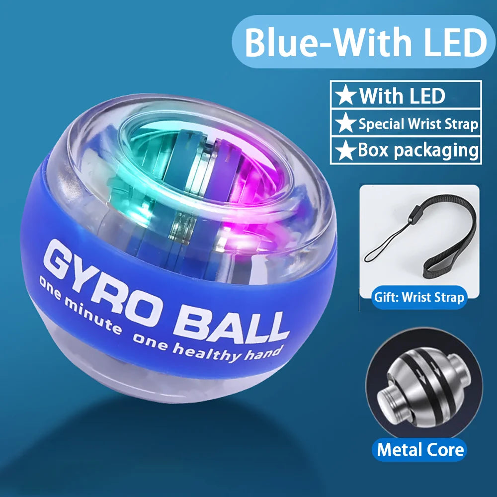 LED Gyroscopic Power Trainer Ball Autostart Wrist Ball Arm Hand Muscle Force Fitness Equipment Gym Training Gyro Range Oasis Select Blue-With LED