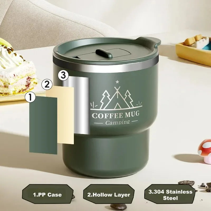 2Pcs 304 Stainless Steel Insulated Coffee Mug 13.53oz Double Wall Portable Camping Thermal Cup Leakproof Office Milk Tumbler Oasis Select