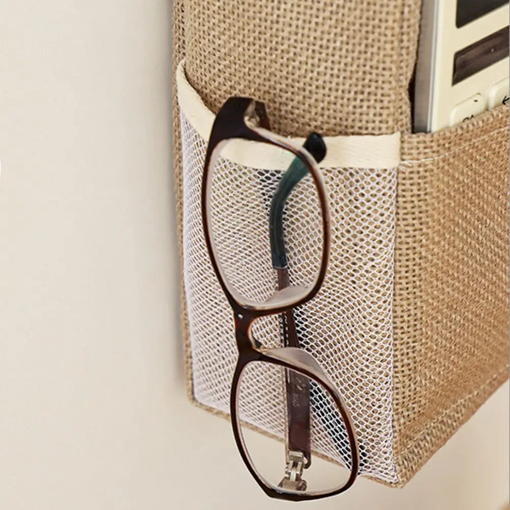 Hanging Storage Bag with Pockets | Cotton Linen Wall Organizer