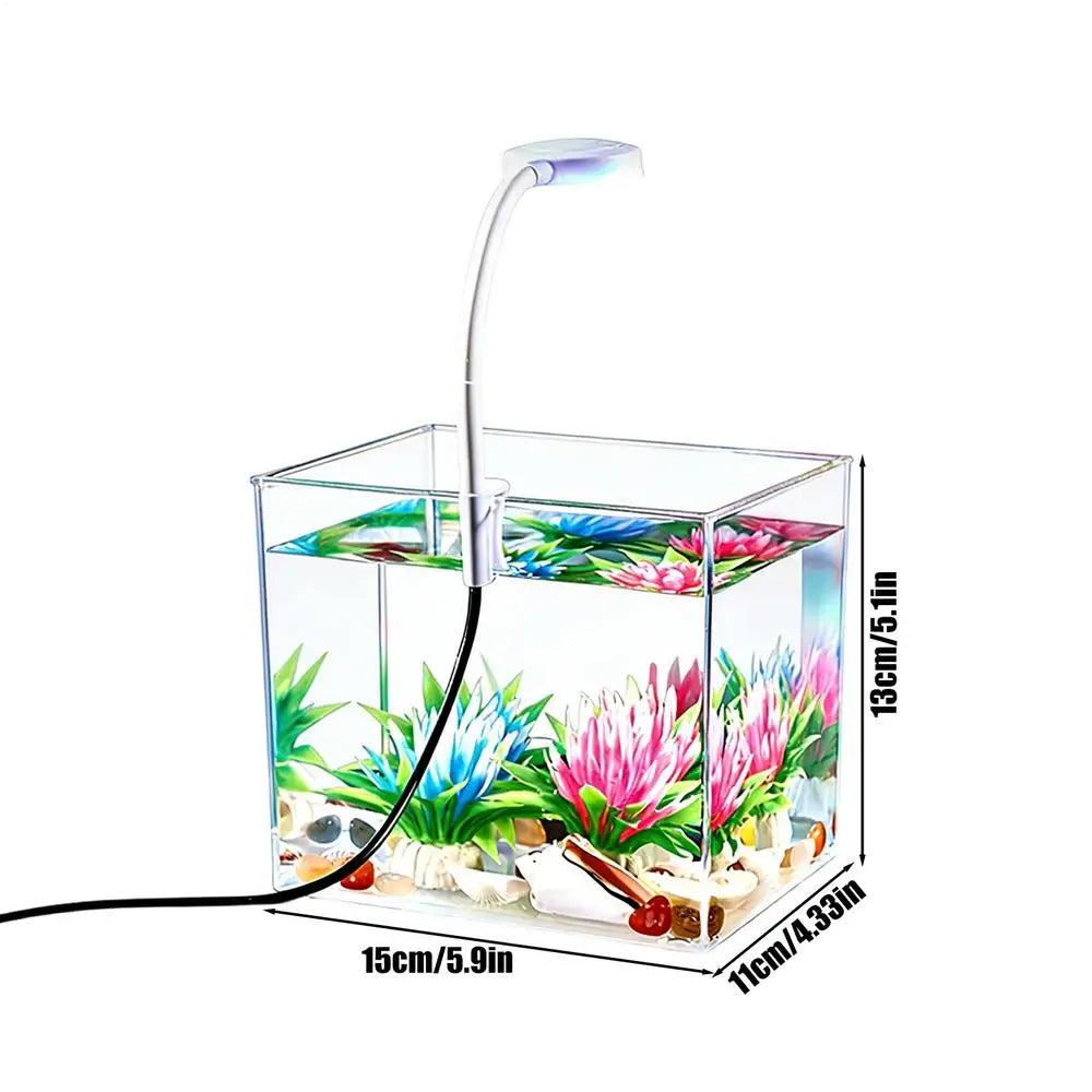 Mini Aquarium with Clip Lights Clear Non-Slip Base Betta Fish Tank Desktop Aquarium for Home Bedroom Living Room Apartment Oasis Select Clear M