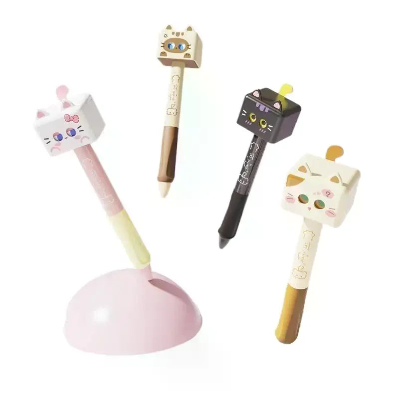 1/4Pcs Cute Cat Gel Pen 0.5mm Black Ink Smooth Ballpoint Pen Stress Relief Quick Drying Neutral Pen School Office Oasis Select