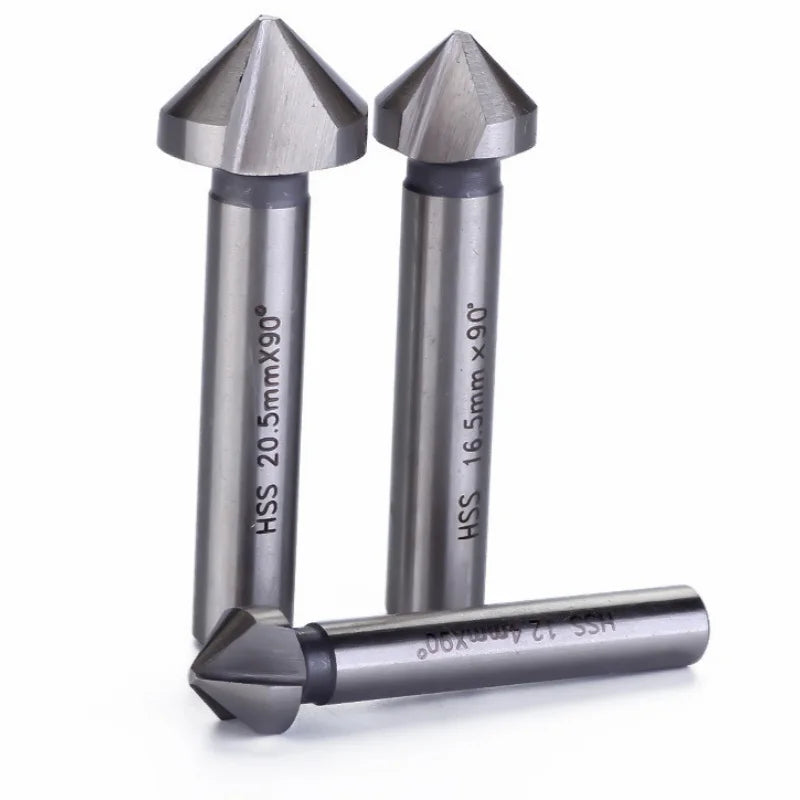 6pcs/set Box 6.3-20.5mm Chamfering End Mill Cutter 3 Flute Round shank 90 Degree HSS Countersink Deburring Tapered Drill Bit Oasis Select