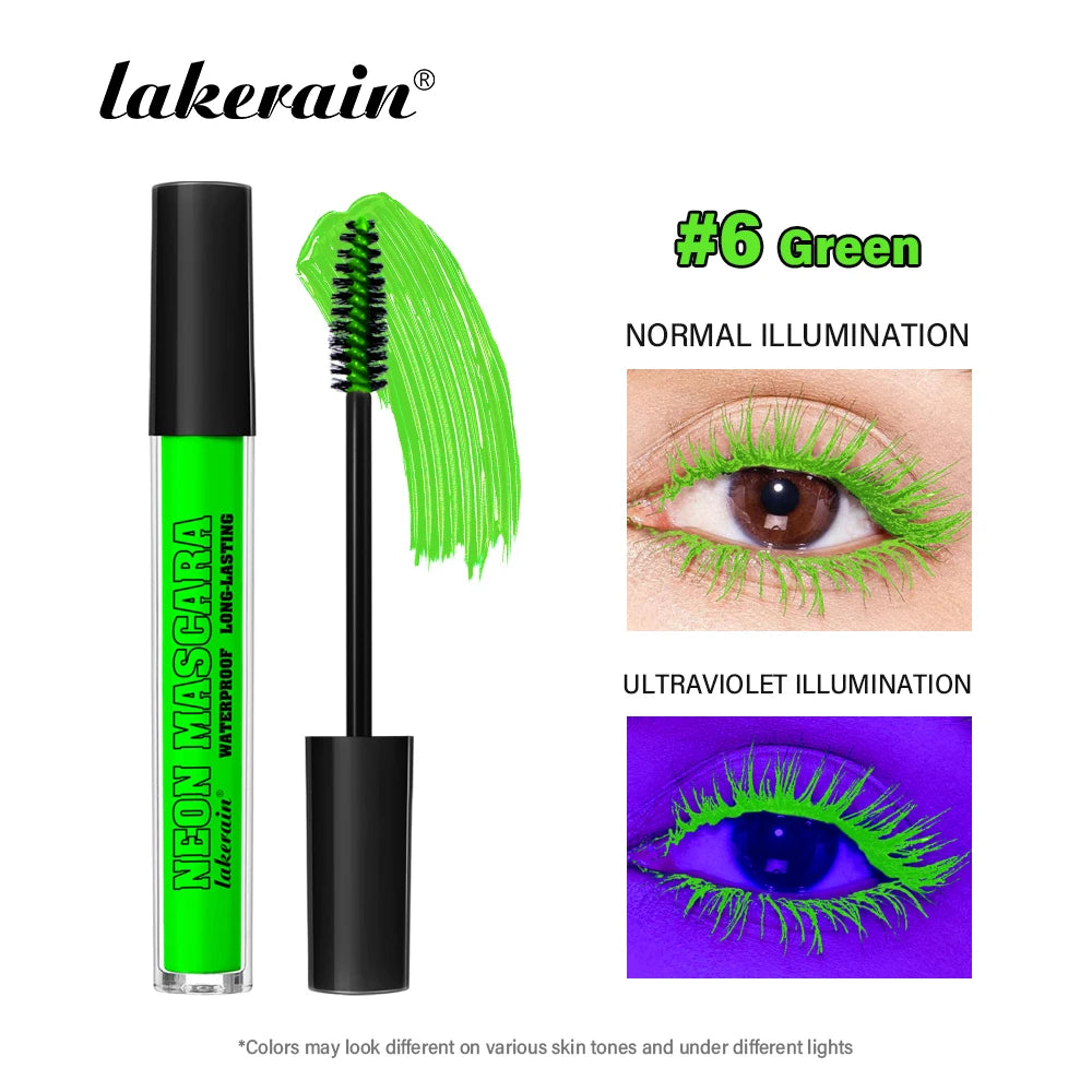 Fluorescence Mascara Waterproof Eyelash Long Lasting Fast Dry Colorful Neon Eyelashes Curling Lengthens Eye Lashes Cosmetics Oasis Select 6 green