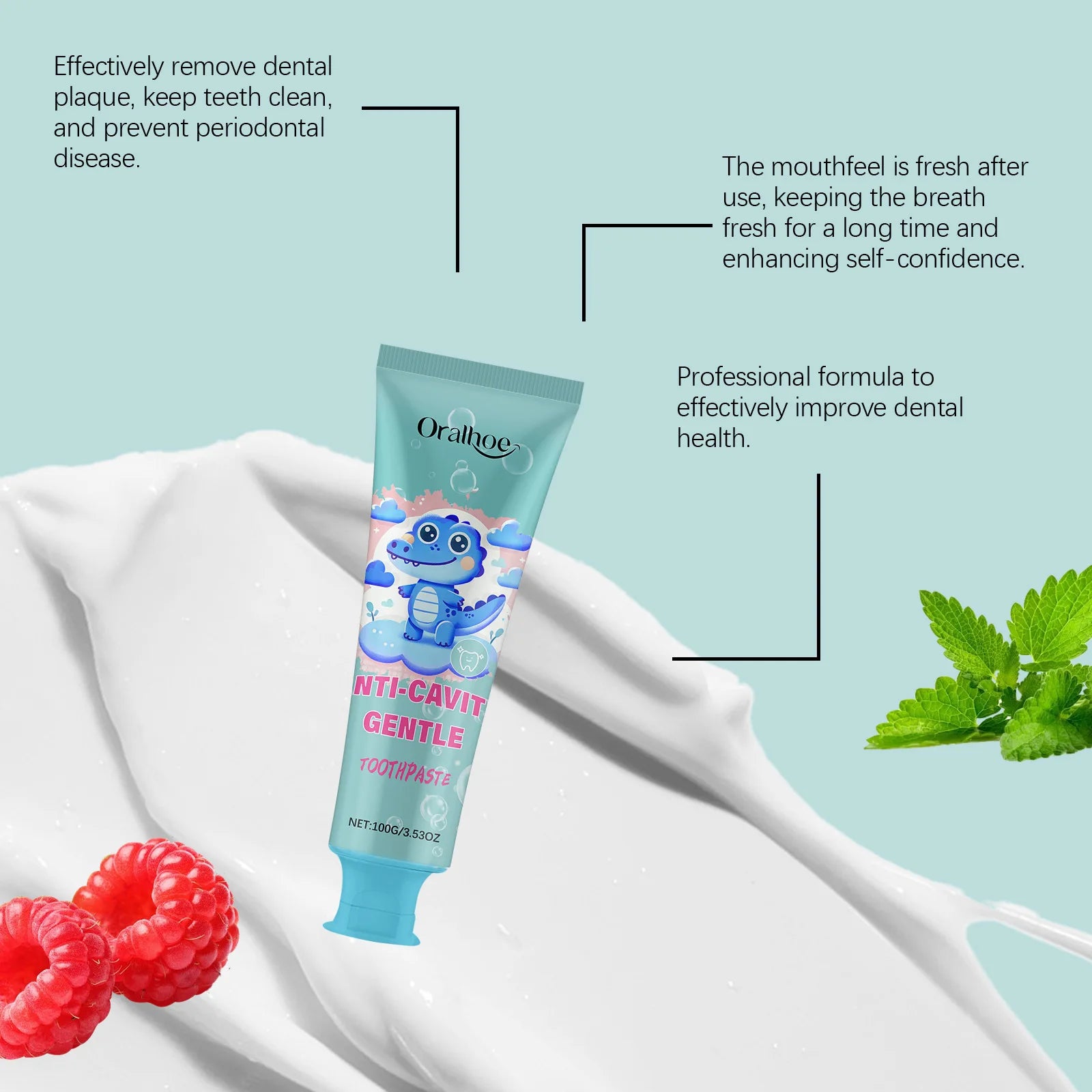 ORALHOE Children's Mint Flavored Toothpaste Oral Hygiene Fresh Breath Prevent Tooth Decay Protect Gums Tooth Nourish Toothpaste Oasis Select