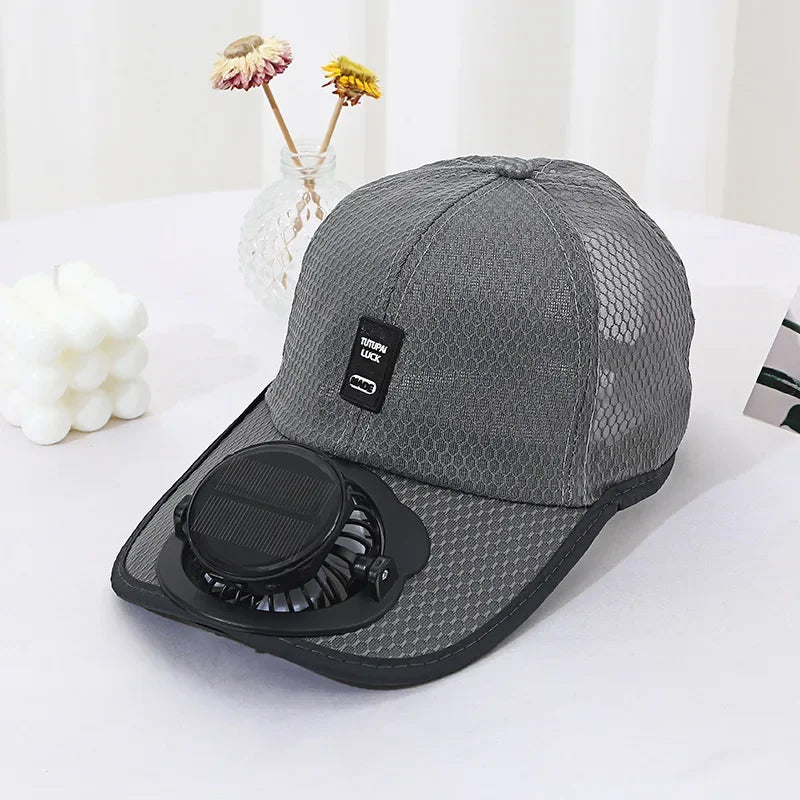 Solar Powered Cap with Fan Summer Breathable Mesh Sun Protection Outdoor Baseball Hat for Men USB Rechargeable Cooling Headwear Oasis Select Dark Grey