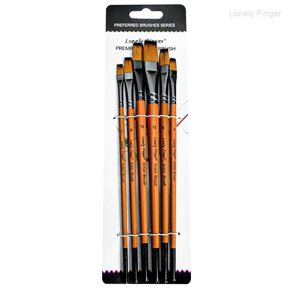 6pcs Paint Brushes Set for Acrylic Painting,Watercolor,Oil，Inks，Gouache，Crafts, Brush Tip Flat，Round, Angle，Filbert,Paint Oasis Select 6pcs Orange Flat