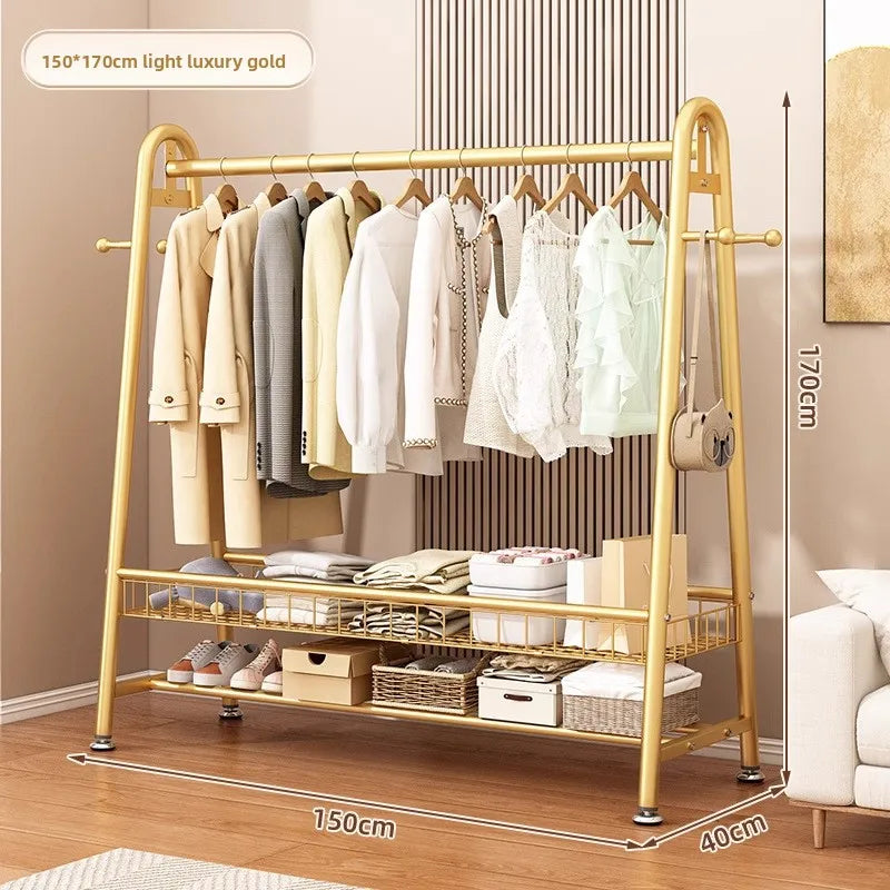 Simple Coat Rack Floor-to-ceiling Indoor Drying Rack Storage Rack Household Bedroom Floor-to-ceiling Clothes Rack Hanger Oasis Select Gold 150-170-B