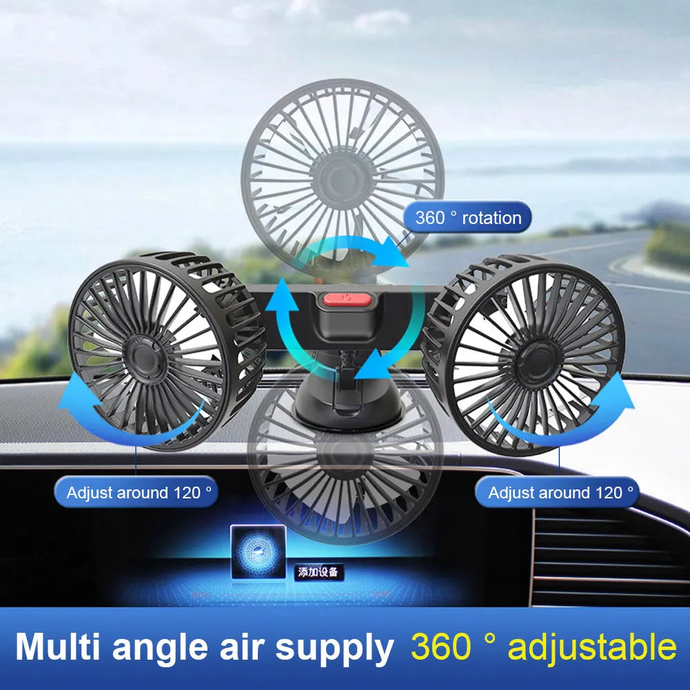USB 5V Electric Air Circulator Dual Head Auto Ventilation Fan 360 Degree Rotation Adjustable 3 Speeds Car Electrical Appliances Oasis Select