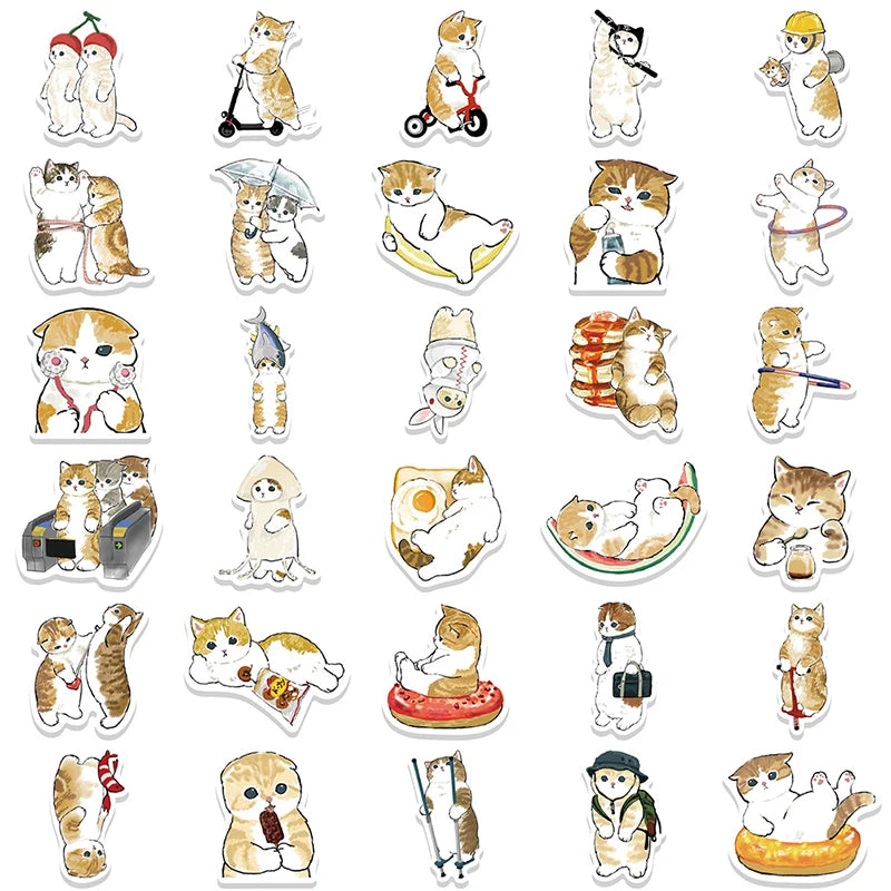 64Pcs Cute Cat Cartoon Stickers Aesthetic Kawaii Animal Decals Kids Toys Scrapbook Laptop Luggage Phone Graffiti Sticker Oasis Select