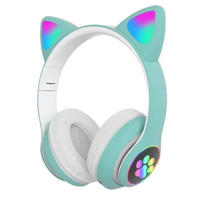 JST-28 Wireless Headphones Cat Ears Bluetooth Earphones Stereo Music Earbuds Bluetooth Sports Gaming Headset with Mic for Phones Oasis Select Green