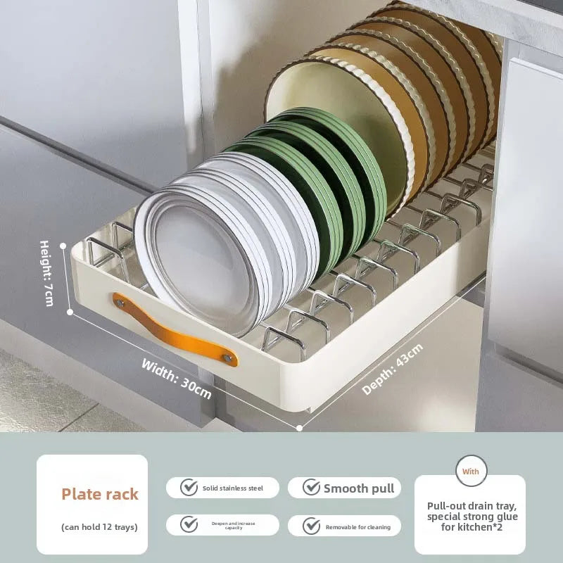 Multi-functional Stainless steel pull-out dish rack, drawer basket in kitchen cabinet Oasis Select Dishrack30-43