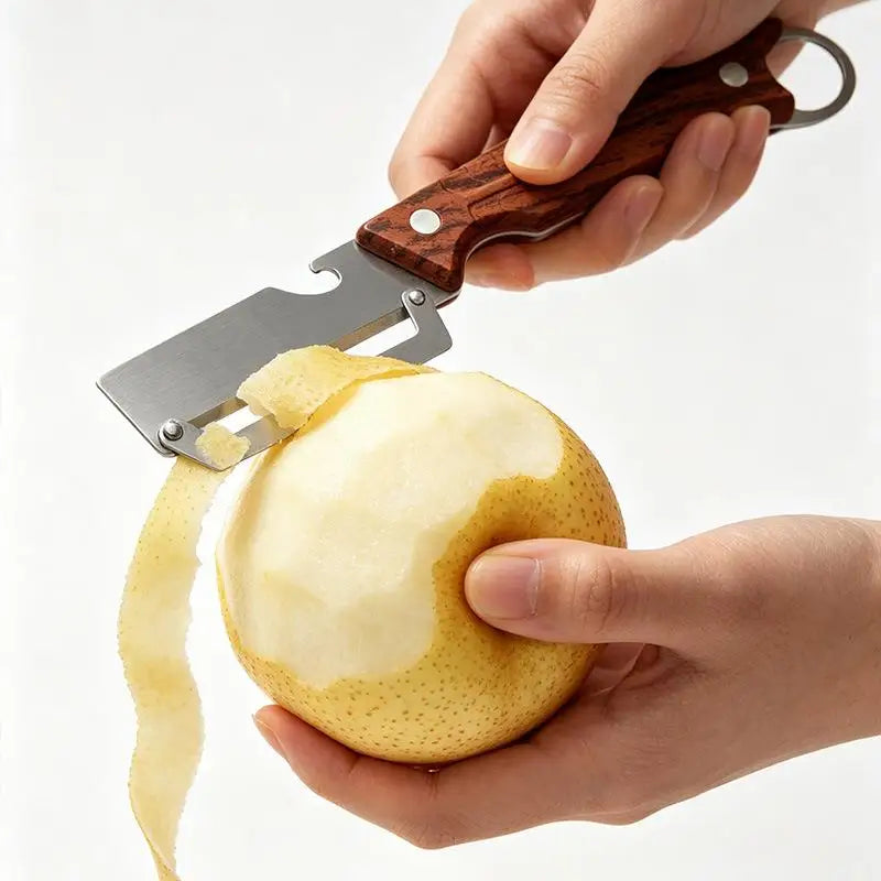 SU Premium Multi-Functional Vegetable Peeler For Kitchen, Heavy Duty Stainless Steel Potato Peeler With Ergonomic Wooden Handle Oasis Select