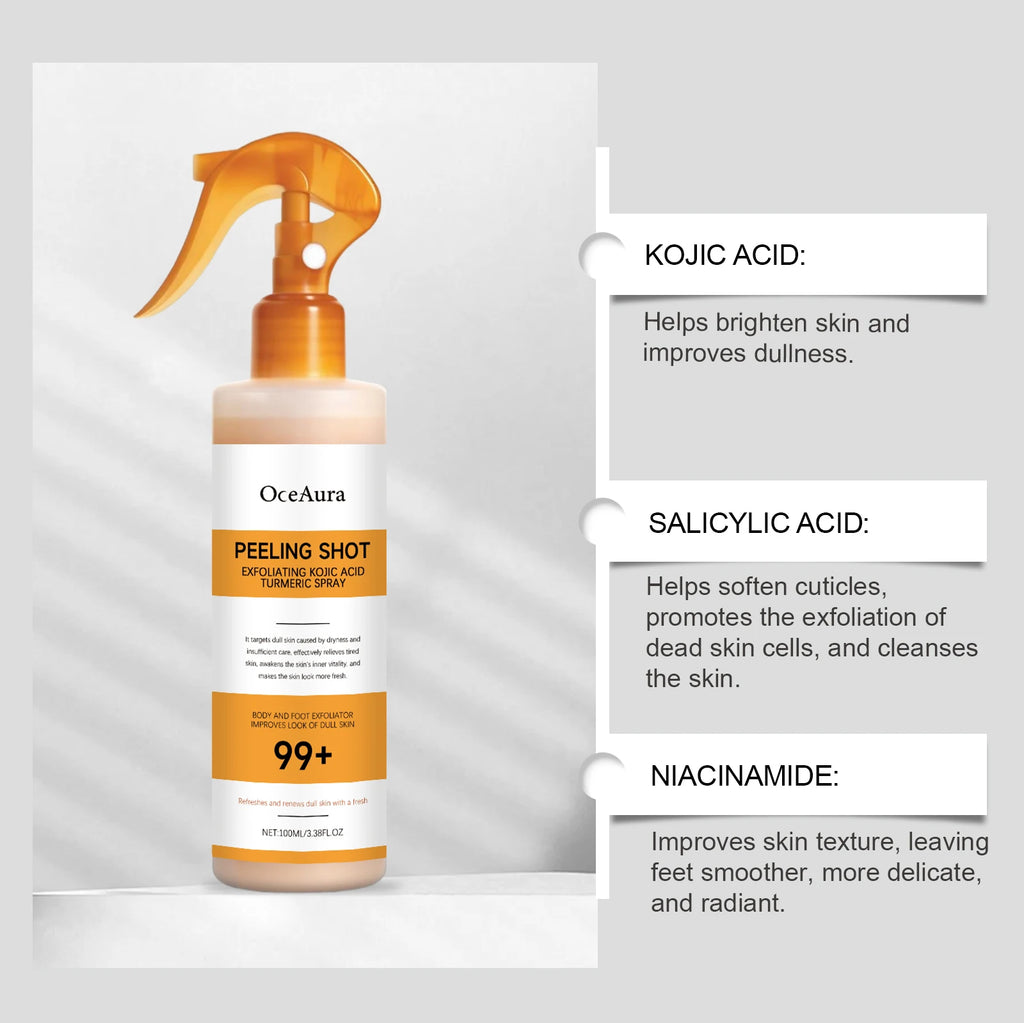 Body Keratin Care Kojic Acid Turmeric Spray Gently Exfoliating Peeling Solution Brightening Hydrating Skin Care All Skin Types Oasis Select