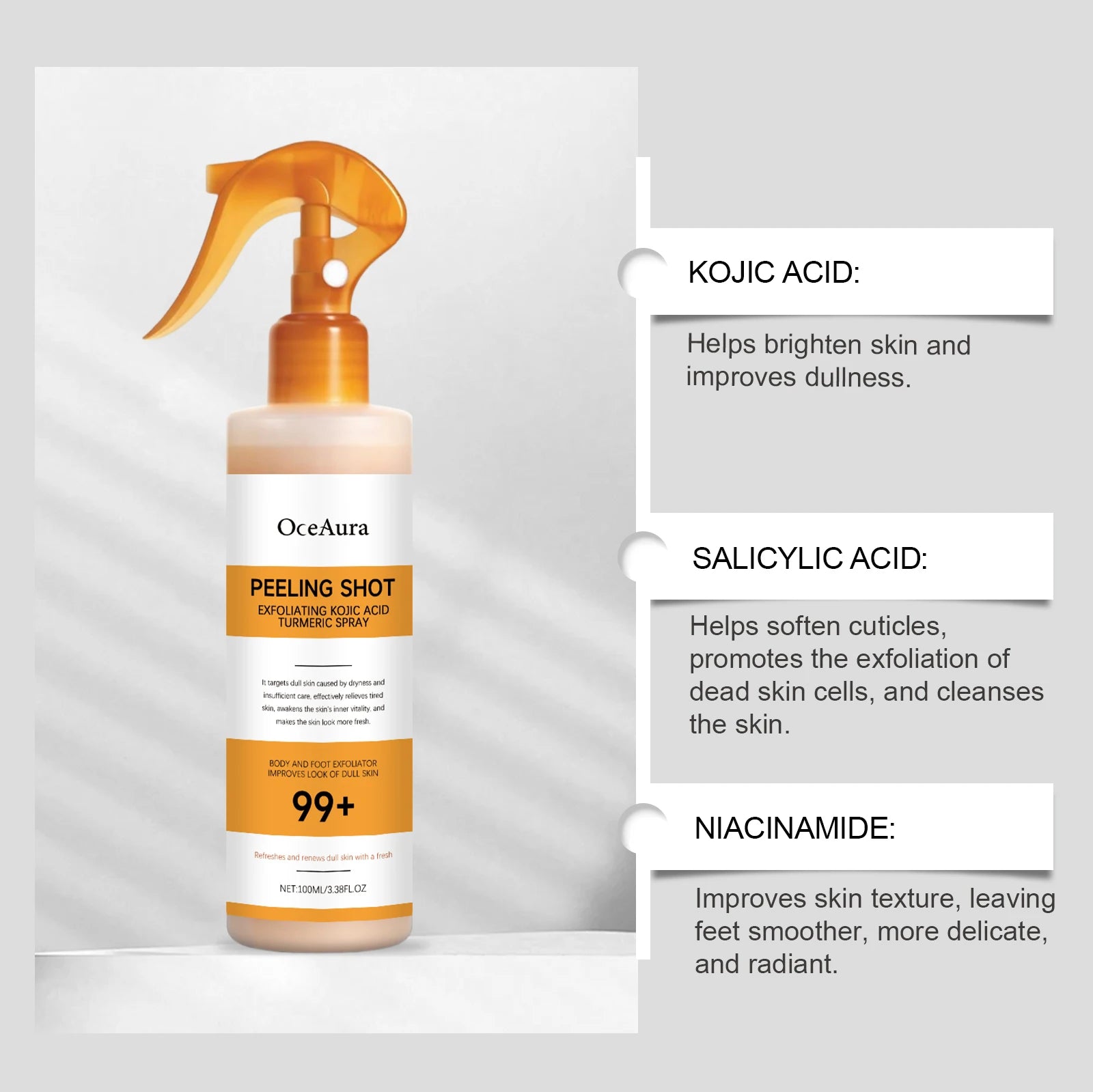 Body Keratin Care Kojic Acid Turmeric Spray Gently Exfoliating Peeling Solution Brightening Hydrating Skin Care All Skin Types Oasis Select