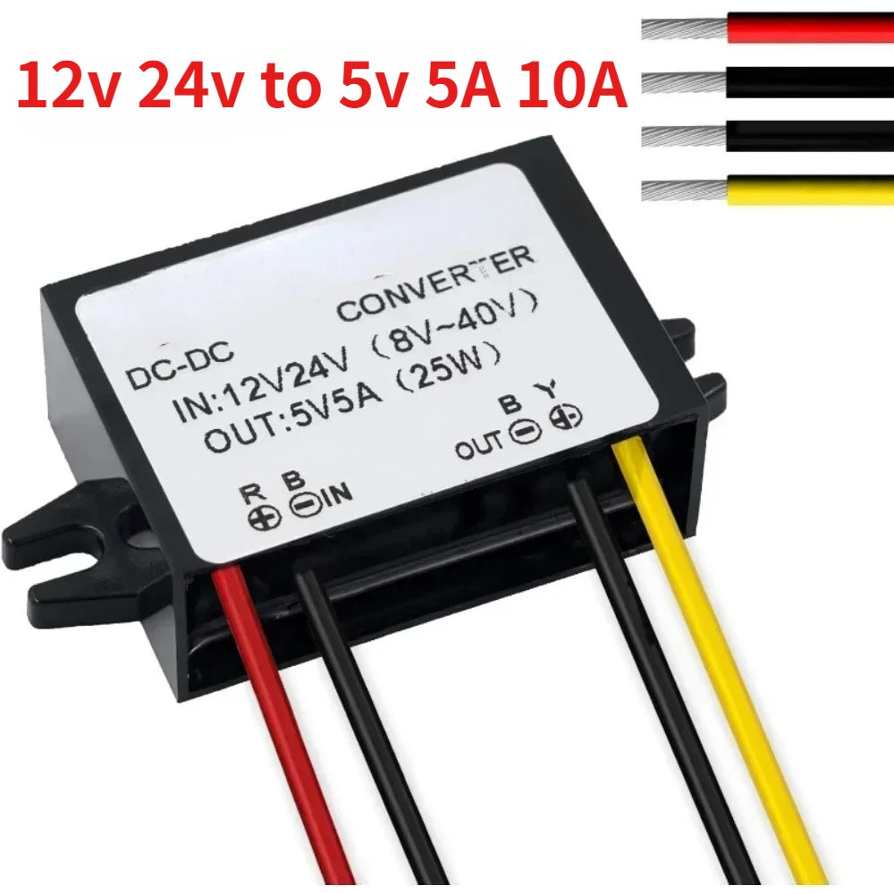 DC 12v 24v to 5v 5A 10A Step Down Converter Regulator Power Adapter Reducer for Car Electronics Truck Vehicle Boat Solar System Oasis Select