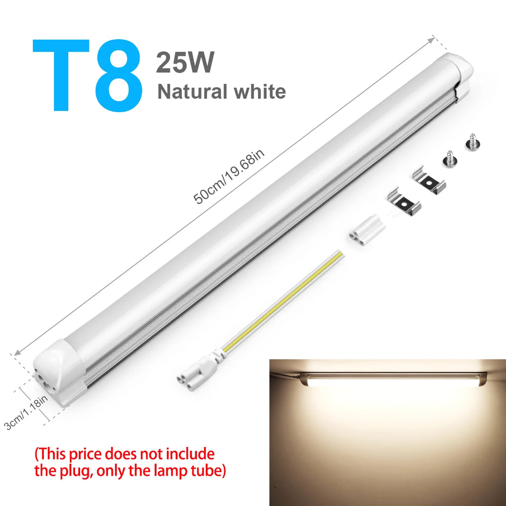 T5/T8 Led Tube Light 15W/25W Aluminium Bar Lamp 50CM 2835LEDs Ceiling Wall Lamps for Indoor Workbench Warehouse Garage Lighting Oasis Select T8 Neutral No Plug