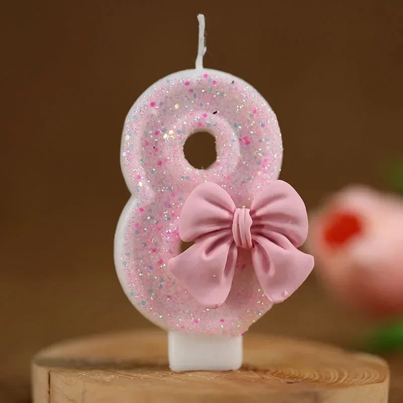 Cute Pink Bow 3D Number Cake Candles for Birthday Party Decorations Birthday Decoration Cake Decorating Tools Oasis Select