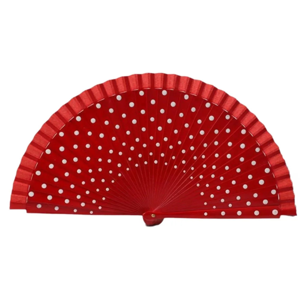 Flamenco Spanish Folding Fan – Dots Pattern Wood Handle 42cm